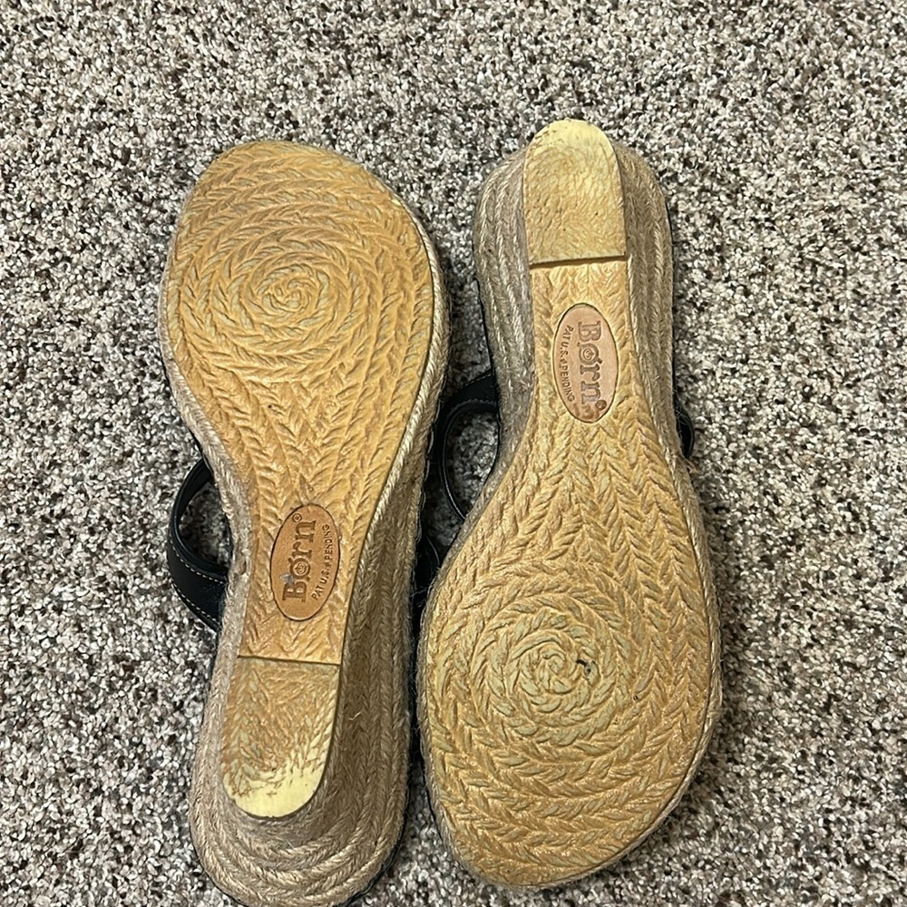 Born Drilles British Black Leather Espadrilles Wedge Sandals Slip On size 10 - Picture 9 of 12